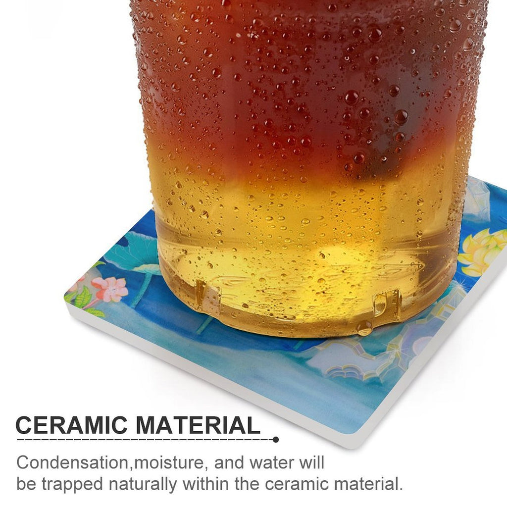 Watercolour Pond - Ceramic Coasters (Square) Ceramic Coasters Printed Offshore