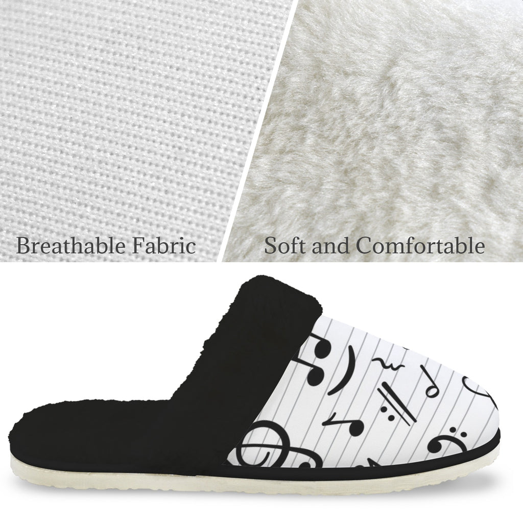 Music Stave Men's Fur Trim Thick-Sole Indoor Slippers Men's Fur Trimmed Slippers Music Printed Offshore