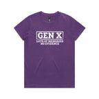 Gen X, Lots Of Memories, No Evidence Women's AS Colour T-shirt Purple Womens T-shirt Printed In Australia
