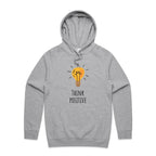 Think Positive, Light Bulb - Mens Hoodie Grey Marle Mens Hoodie Positivity Printed In Australia