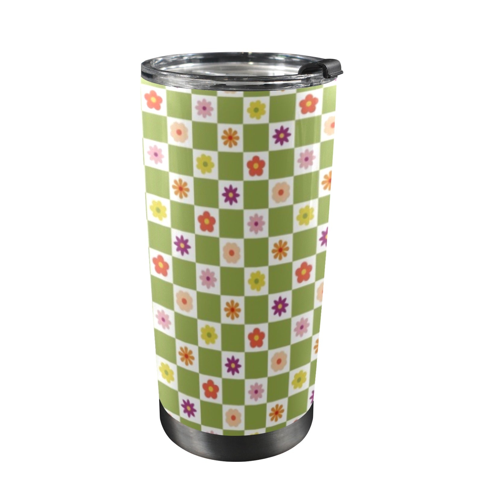 Flower Check 20oz Mobile Tumbler with Lid (Black Lock) One Size 20oz Travel Mug Plants Printed Offshore
