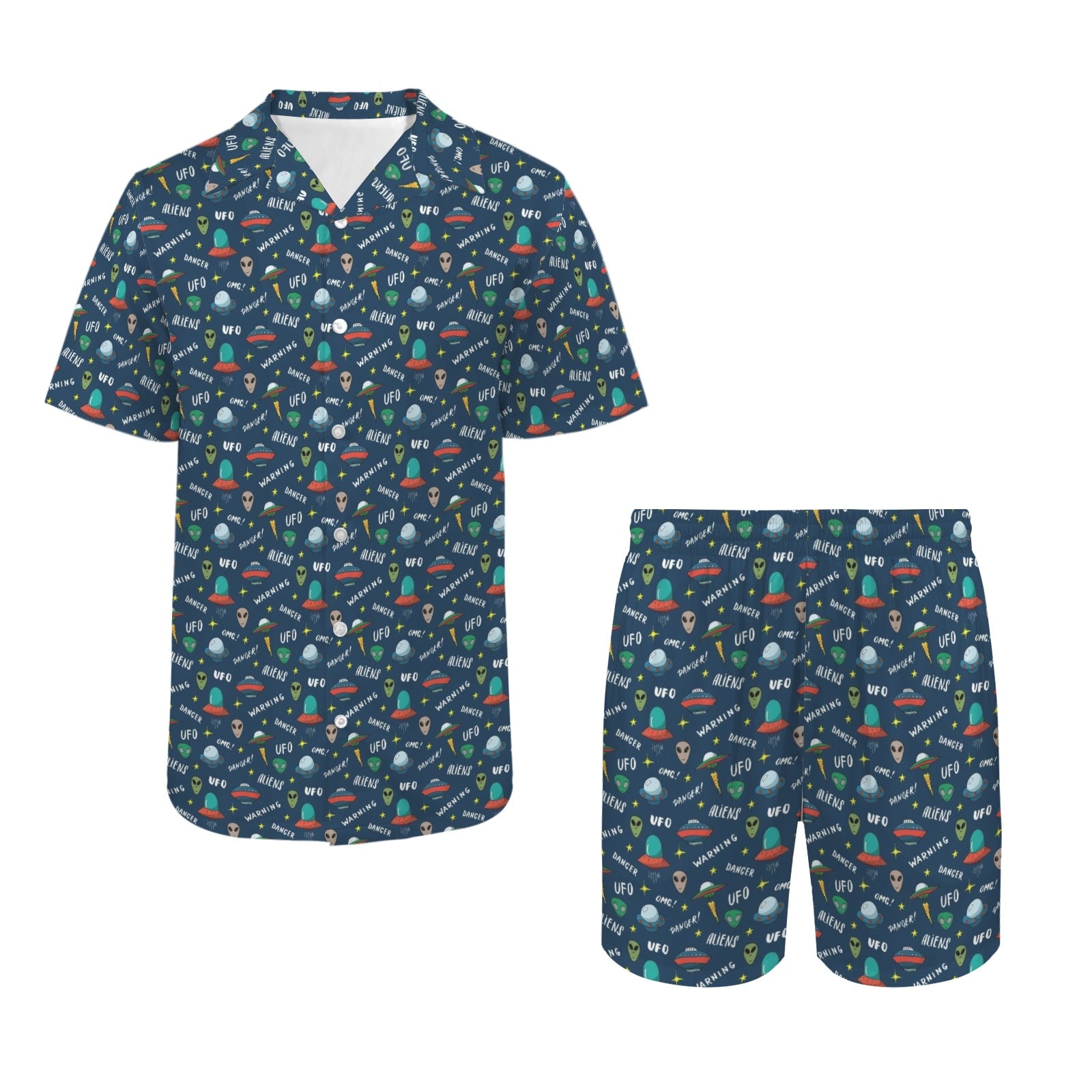 UFO's And Aliens Men's Hawaiian Shirt & Shorts Set Men's Hawaiian Shirt & Shorts Set Printed Offshore Sci Fi