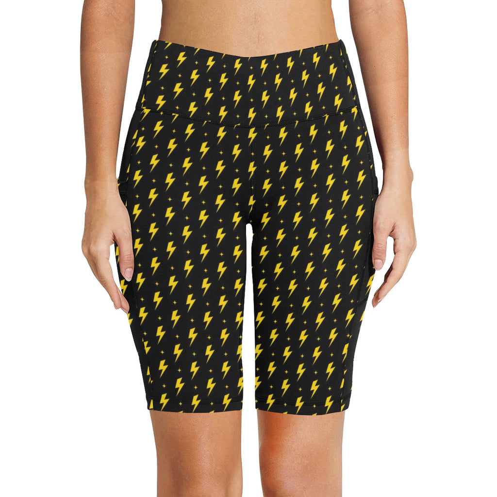 Yellow Lightning Women's Bike Shorts With Side Pockets Women's Bike Shorts comic Printed Offshore