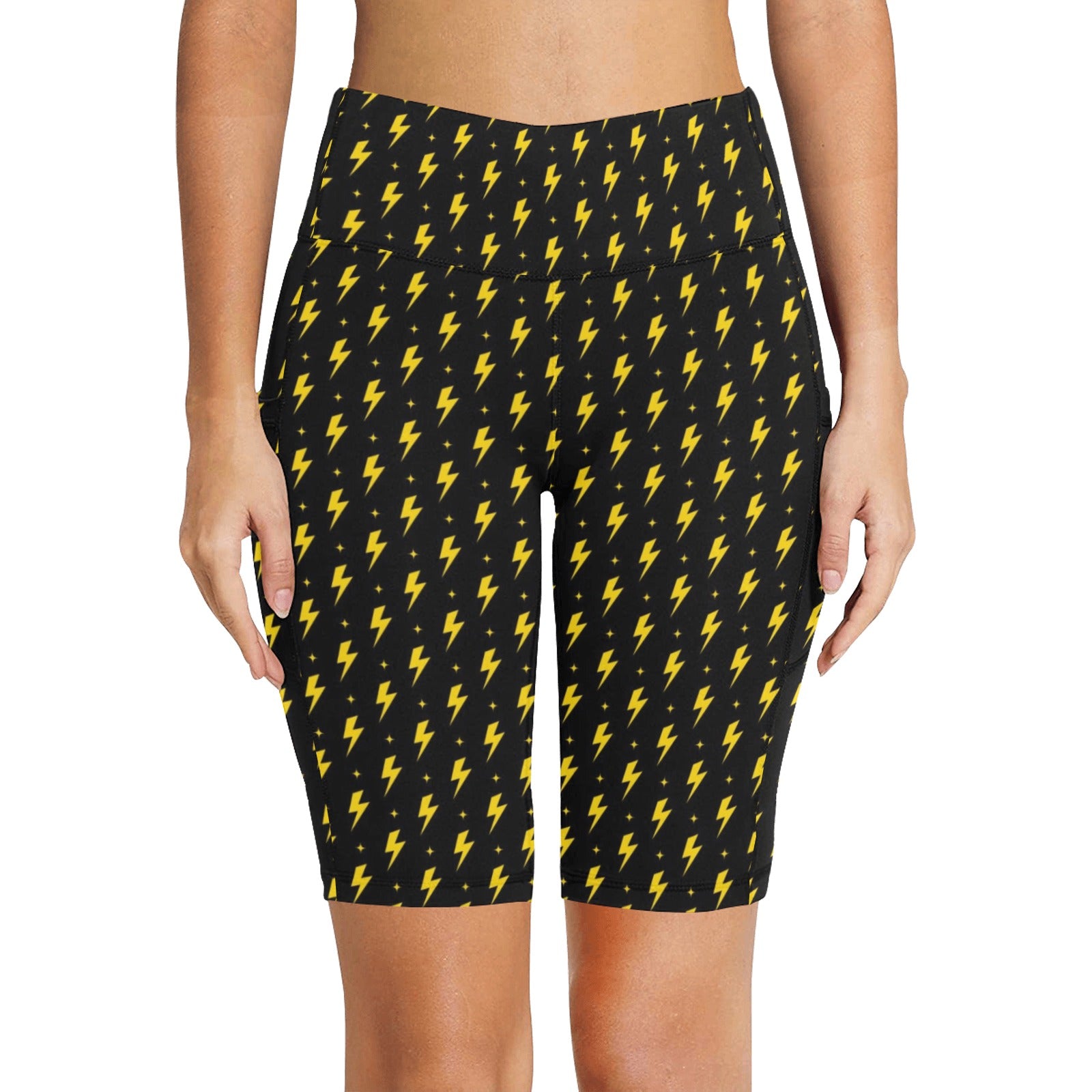 Yellow Lightning Women's Bike Shorts With Side Pockets Women's Bike Shorts comic Printed Offshore