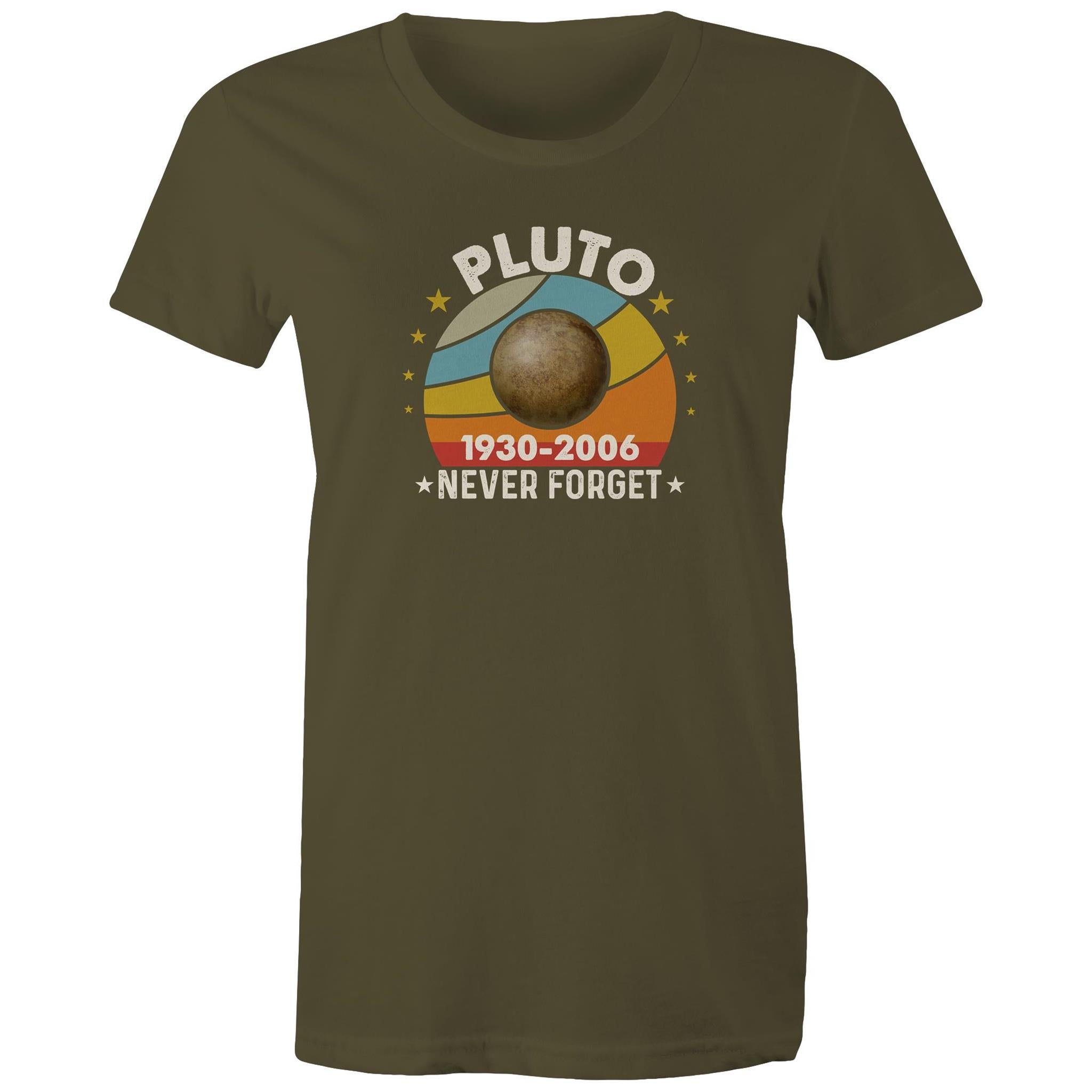 Never Forget Pluto - Womens T-shirt Army Womens T-shirt Printed In Australia Space