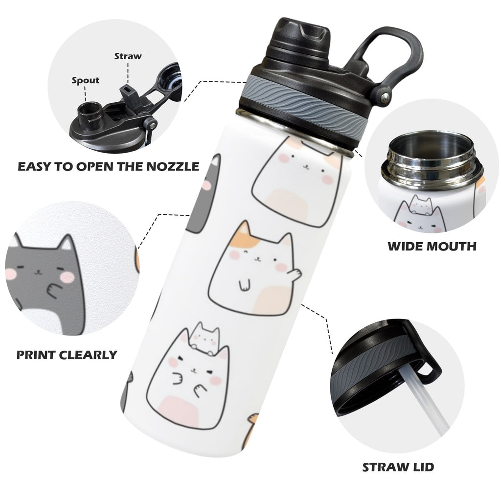 Cats - Insulated Water Bottle with Dual-Use Lid (18oz) Insulated Water Bottle with Dual-Use Lid (18oz) animal Printed Offshore