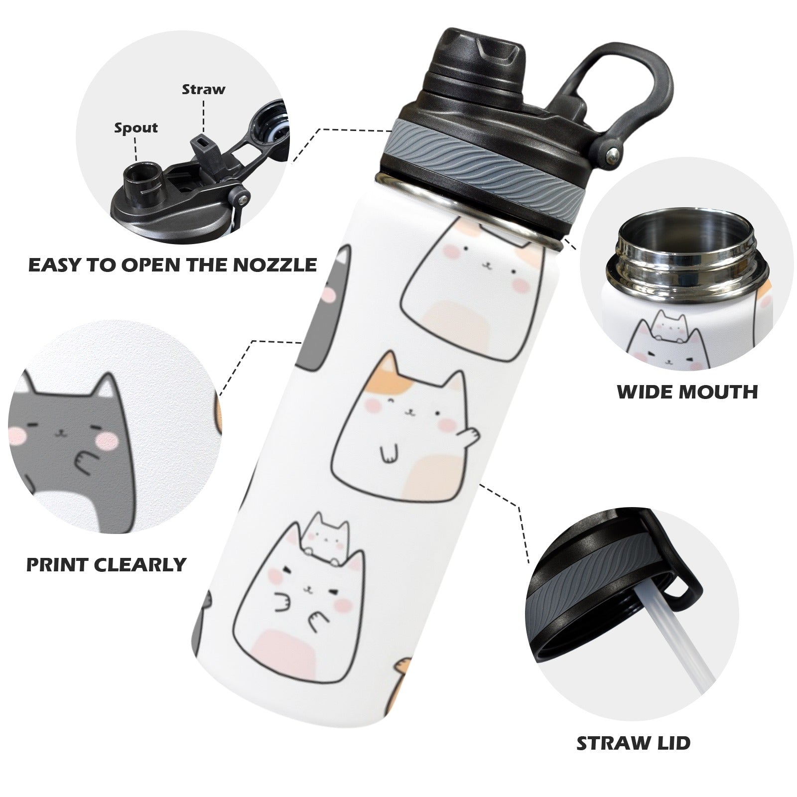 Cats - Insulated Water Bottle with Dual-Use Lid (18oz) Insulated Water Bottle with Dual-Use Lid (18oz) animal Printed Offshore