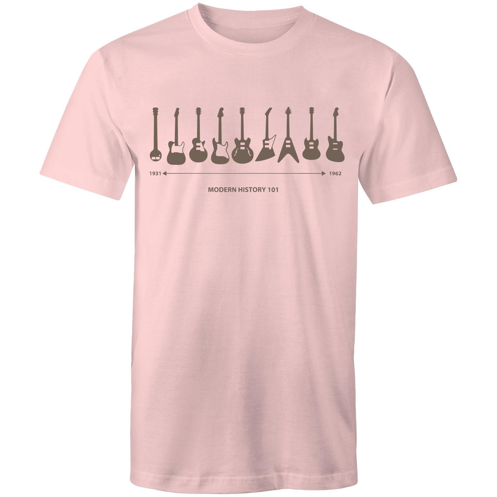 Guitar Timeline - Mens T-Shirt Pink Mens T-shirt Music Printed In Australia