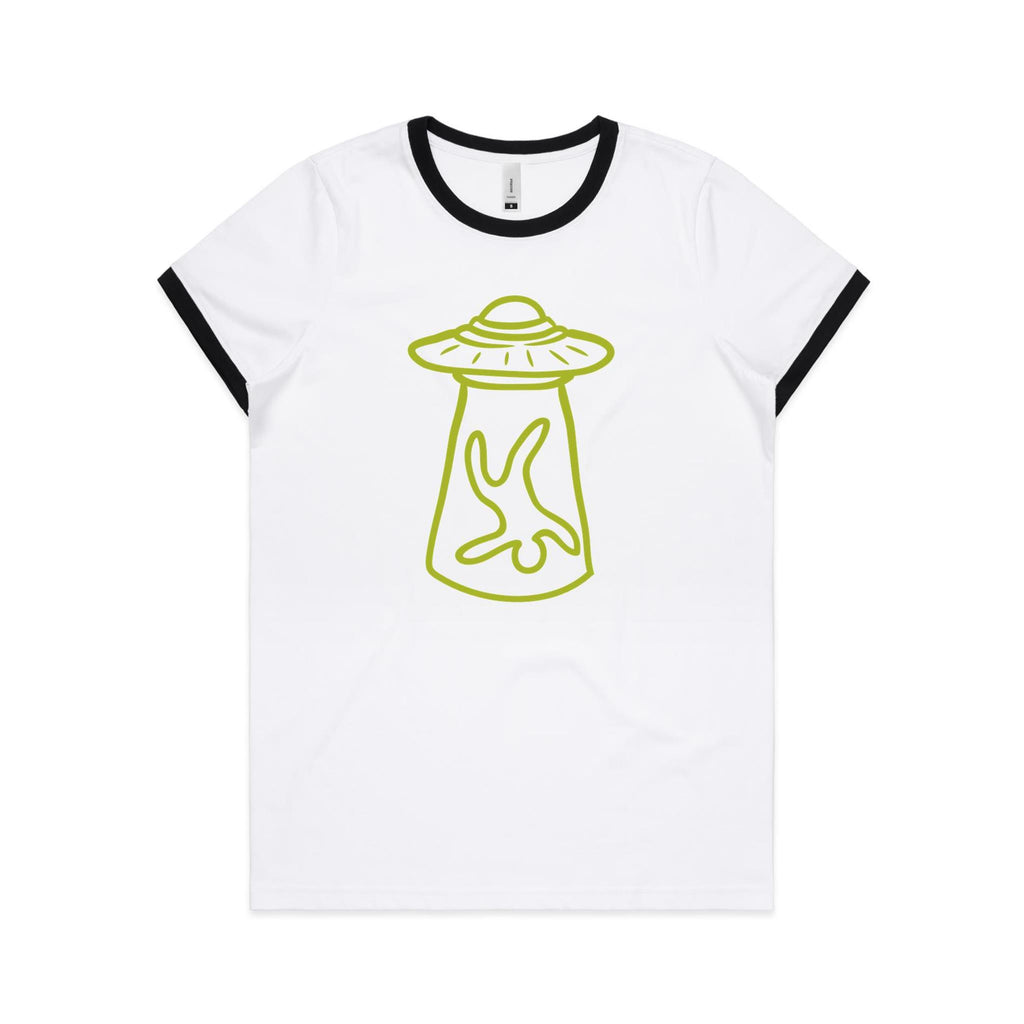 Alien Abduction - AS Colour Women's Ringer Tee White Black Womens Ringer T-shirt Printed In Australia Sci Fi