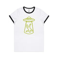 Alien Abduction - AS Colour Women's Ringer Tee White Black Womens Ringer T-shirt Printed In Australia Sci Fi