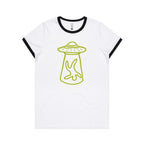 Alien Abduction - AS Colour Women's Ringer Tee White Black Womens Ringer T-shirt Printed In Australia Sci Fi
