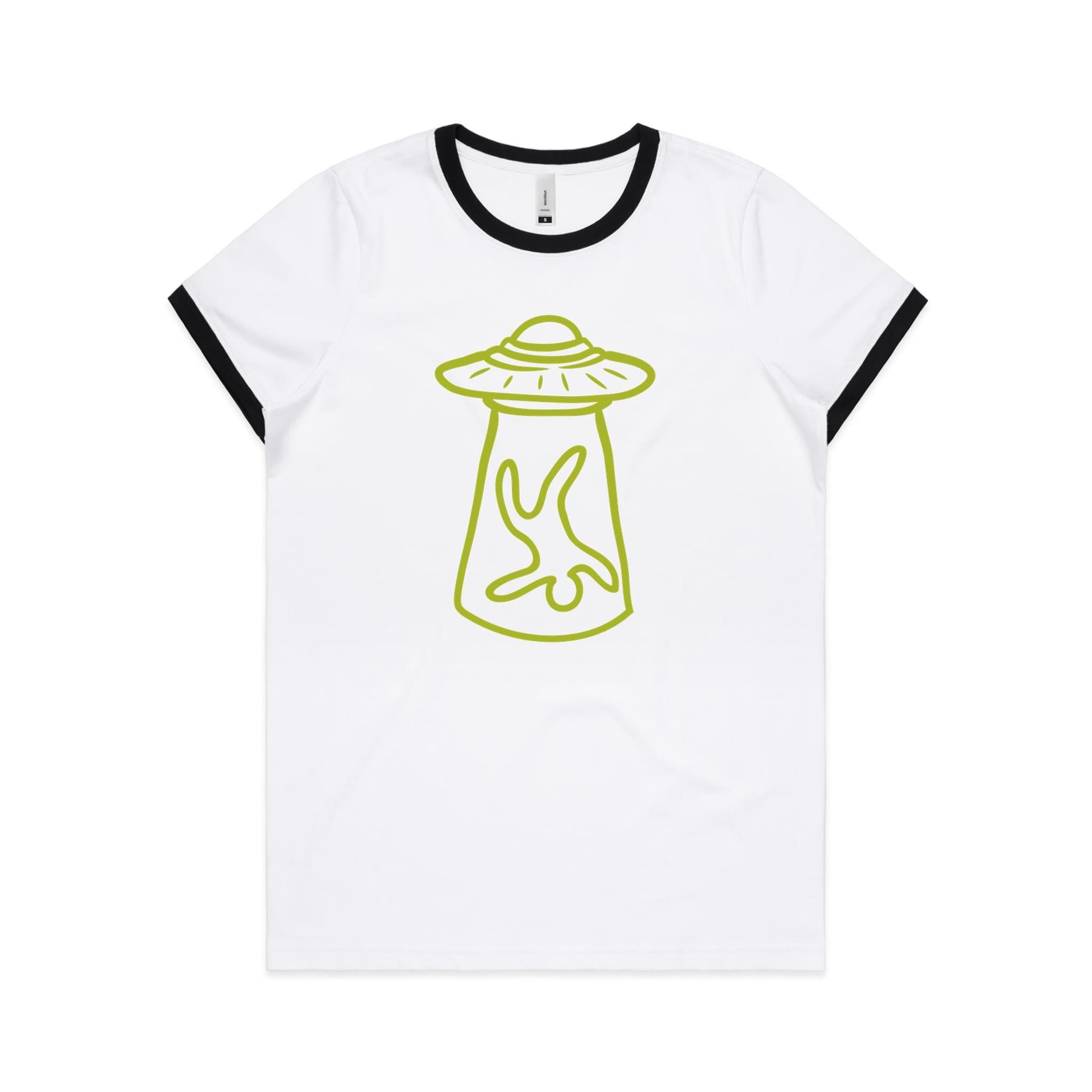 Alien Abduction - AS Colour Women's Ringer Tee White Black Womens Ringer T-shirt Printed In Australia Sci Fi