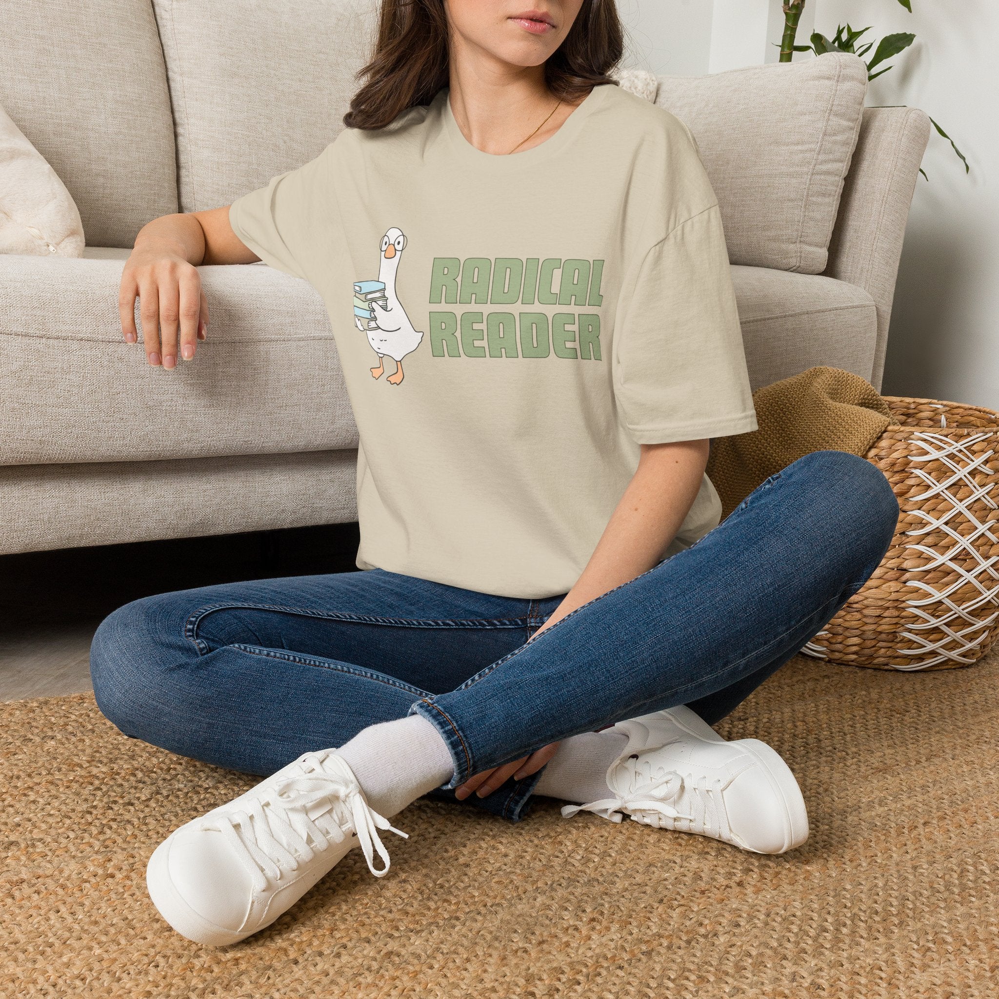 Radical Reader Goose Unisex T-shirt Sand Unisex Adult T-shirt animal Globally Fulfilled Reading