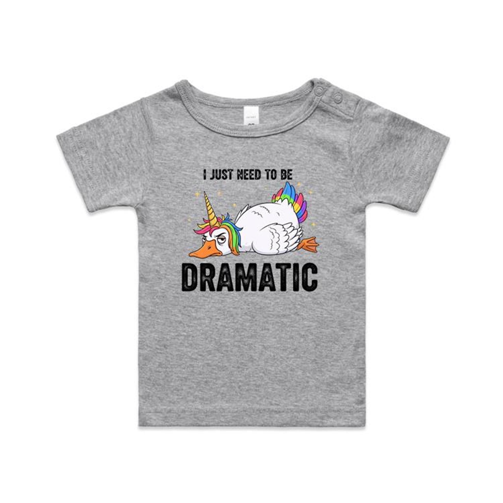 Dramatic Unicorn Goose AS Colour Baby T-shirt Grey Marle Baby T-shirt animal Printed In Australia