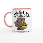 I'm Saxy And I Know It, Saxophone Hippo - White 11oz Ceramic Mug with Colour Inside Ceramic Pink Colour 11oz Mug animal Globally Fulfilled Music