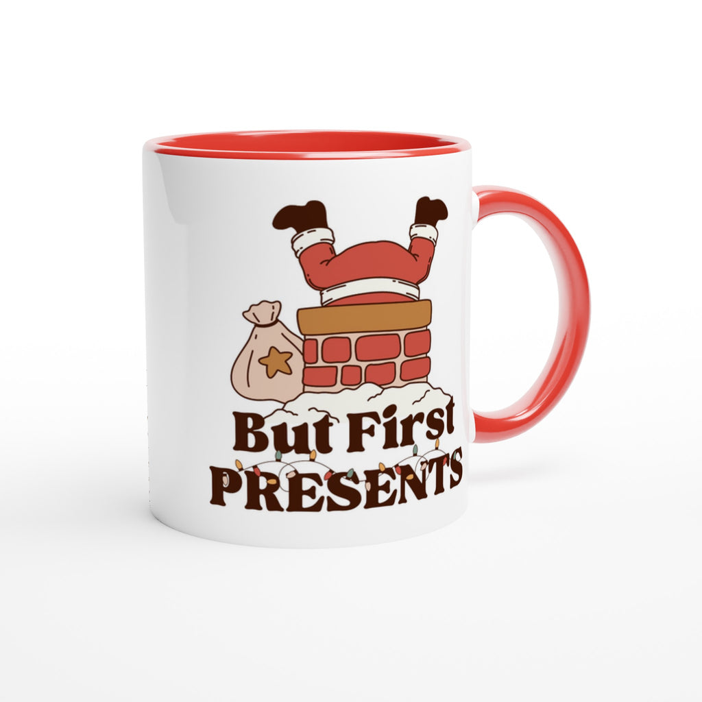 But First Presents, Santa In Chimney - 11oz Ceramic Mug Christmas Colour Mug Christmas Globally Fulfilled