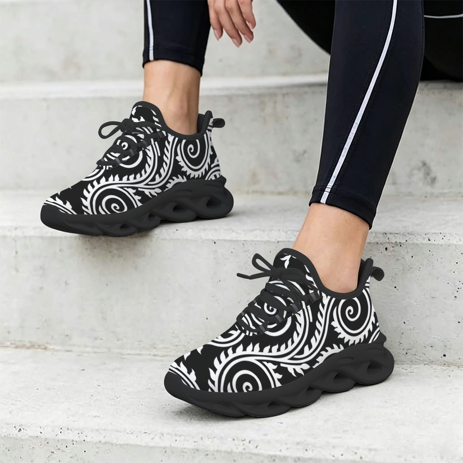 Black And White Swirl Women's Twisted Sole Sneakers