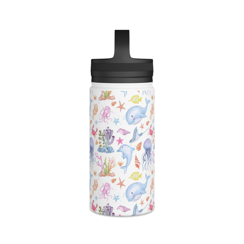 Under The Sea, Ocean Animals Stainless Steel Water Bottle, Handle Lid Stainless Steel Water Bottle With Handle Lid Globally Fulfilled Ocean