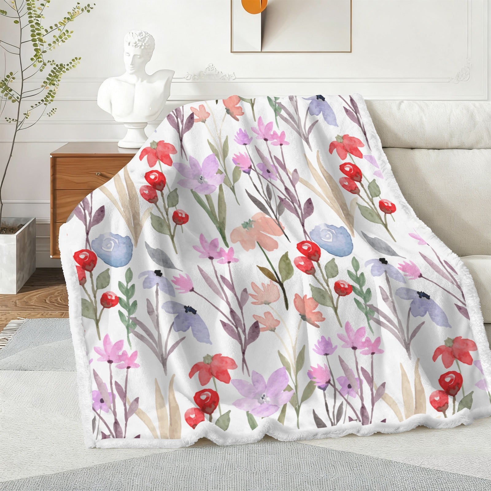 Floral Watercolour - Double-Layer Fleece Blanket 51"x59"