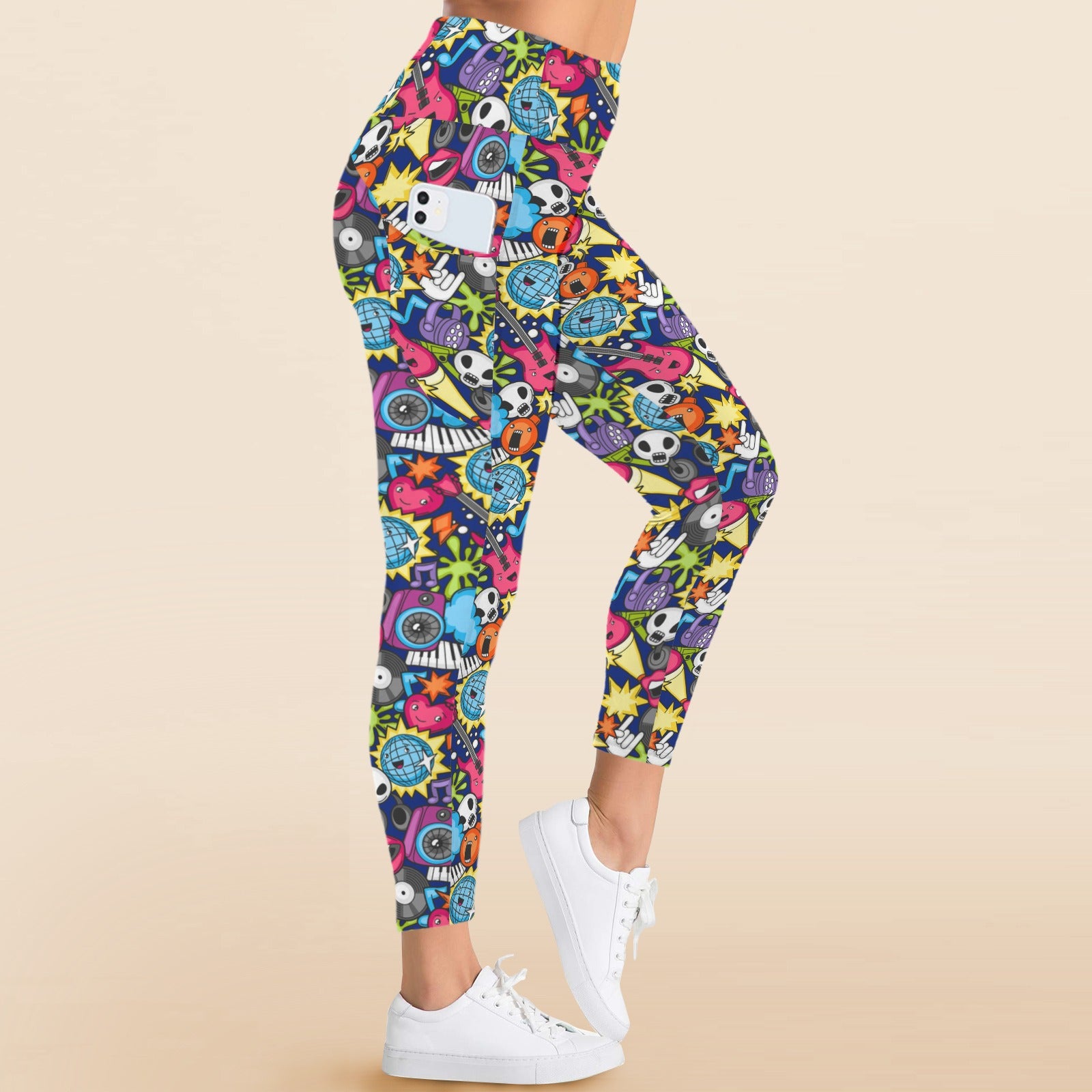 Sticker Music - Women's High Waist Pockets Yoga Leggings