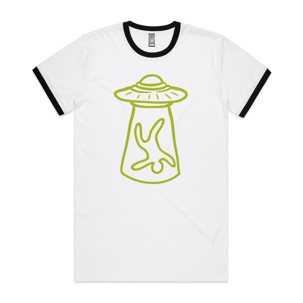 Alien Abduction - AS Colour Staple Ringer Tee White Black Ringer T-Shirt Printed In Australia Sci Fi