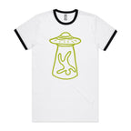 Alien Abduction - AS Colour Staple Ringer Tee White Black Ringer T-Shirt Printed In Australia Sci Fi