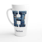 Blue Denim Initial - White Latte 17oz Ceramic Mug Default Title Personalised Latte Mug customise Globally Fulfilled Initial Name personalise