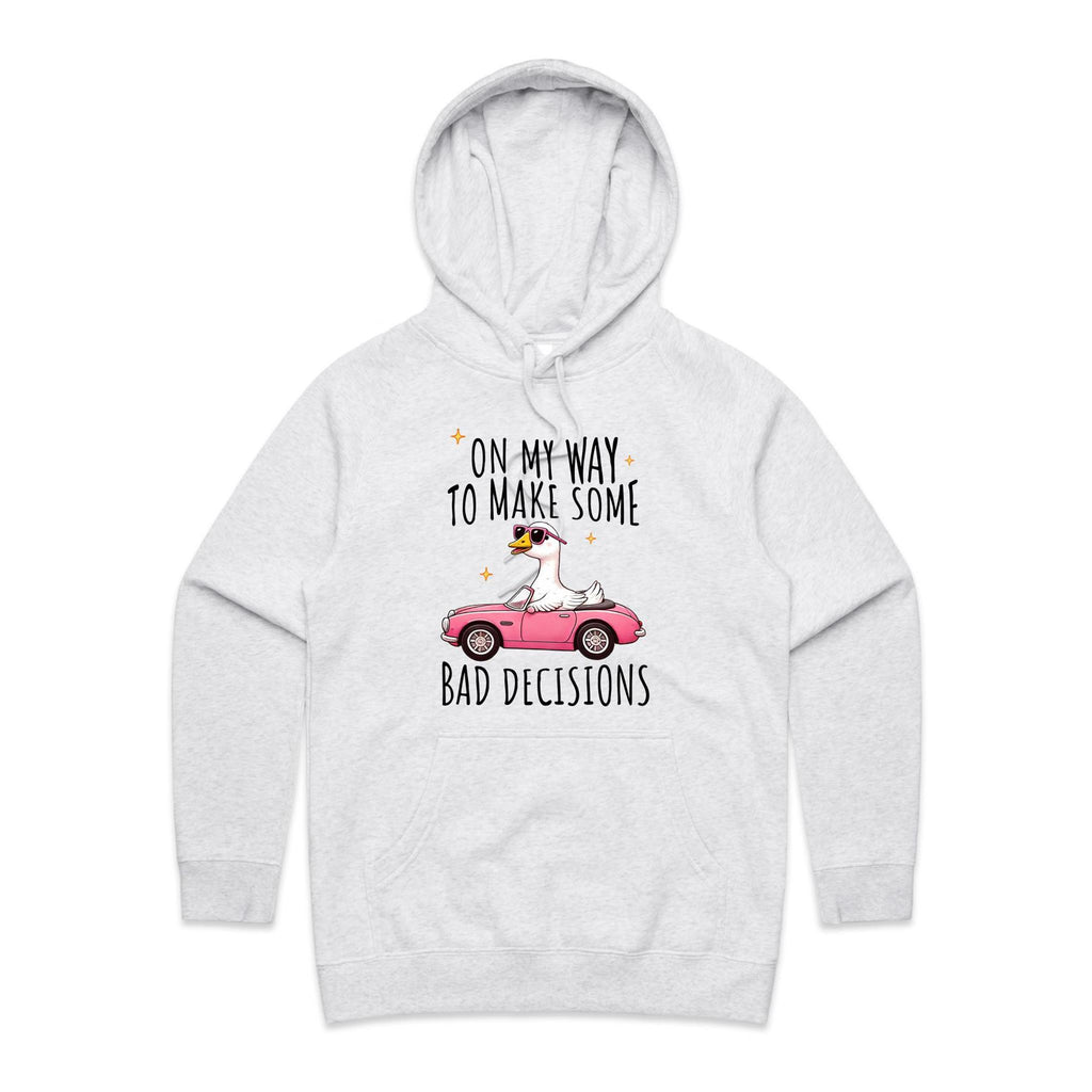 On My Way To Make Some Bad Decisions - Womens Hoodie White Marle Womens Hoodie animal Printed In Australia
