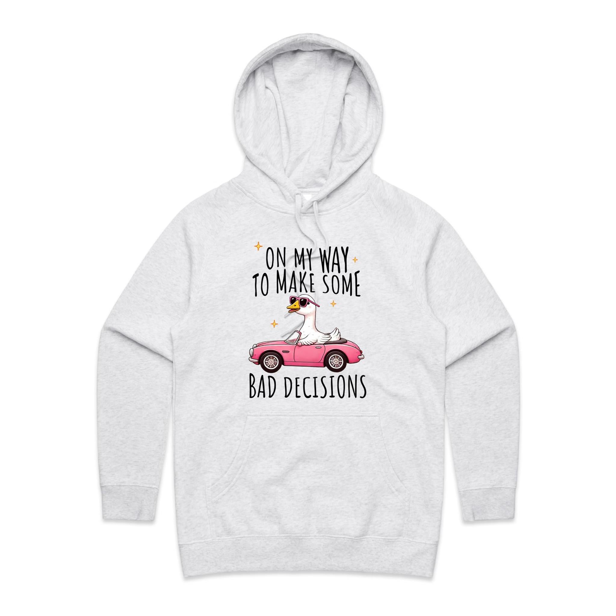 On My Way To Make Some Bad Decisions - Womens Hoodie White Marle Womens Hoodie animal Printed In Australia