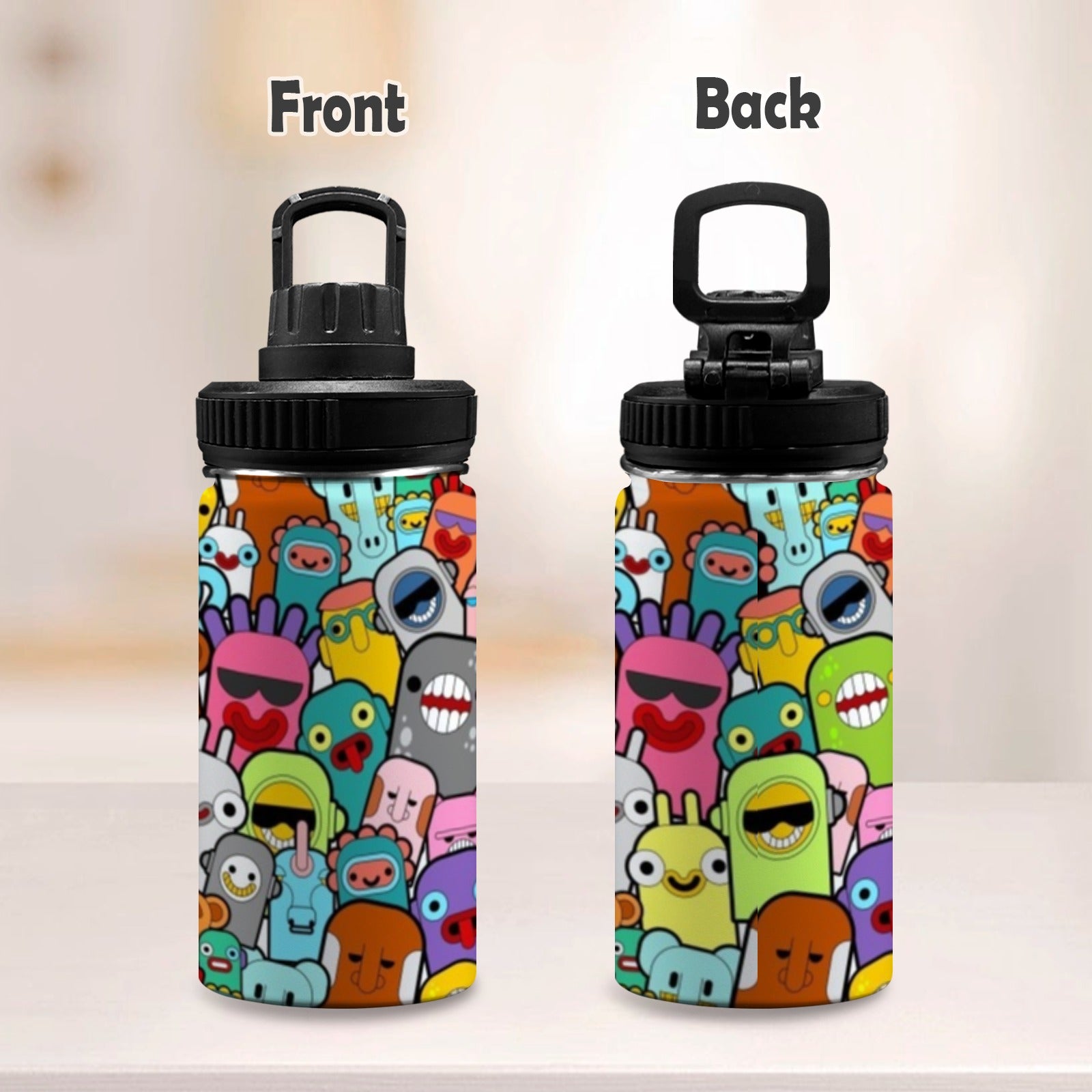 Happy Monsters - Kids Water Bottle with Chug Lid (12 oz)