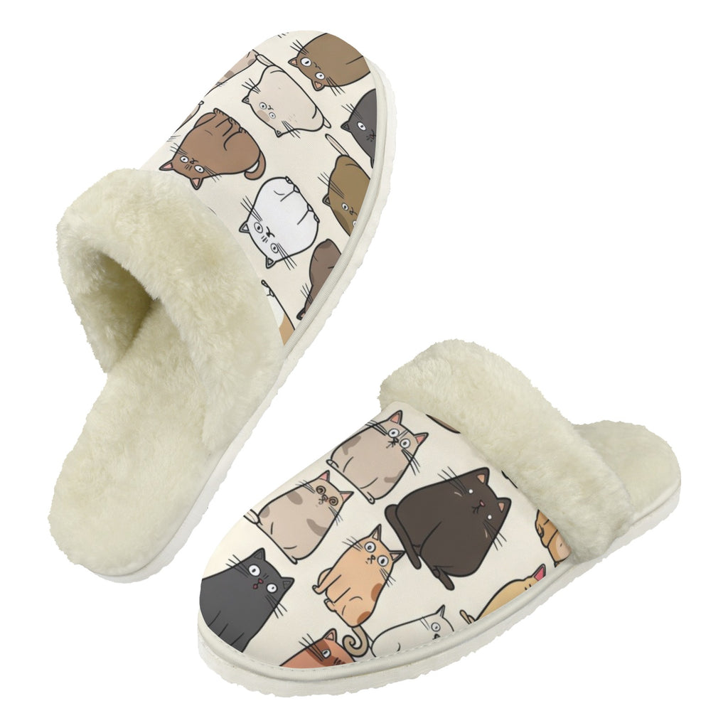 Lots Of Cats Men's Fur Trim Thick-Sole Indoor Slippers 2XL Men's Fur Trimmed Slippers animal Printed Offshore