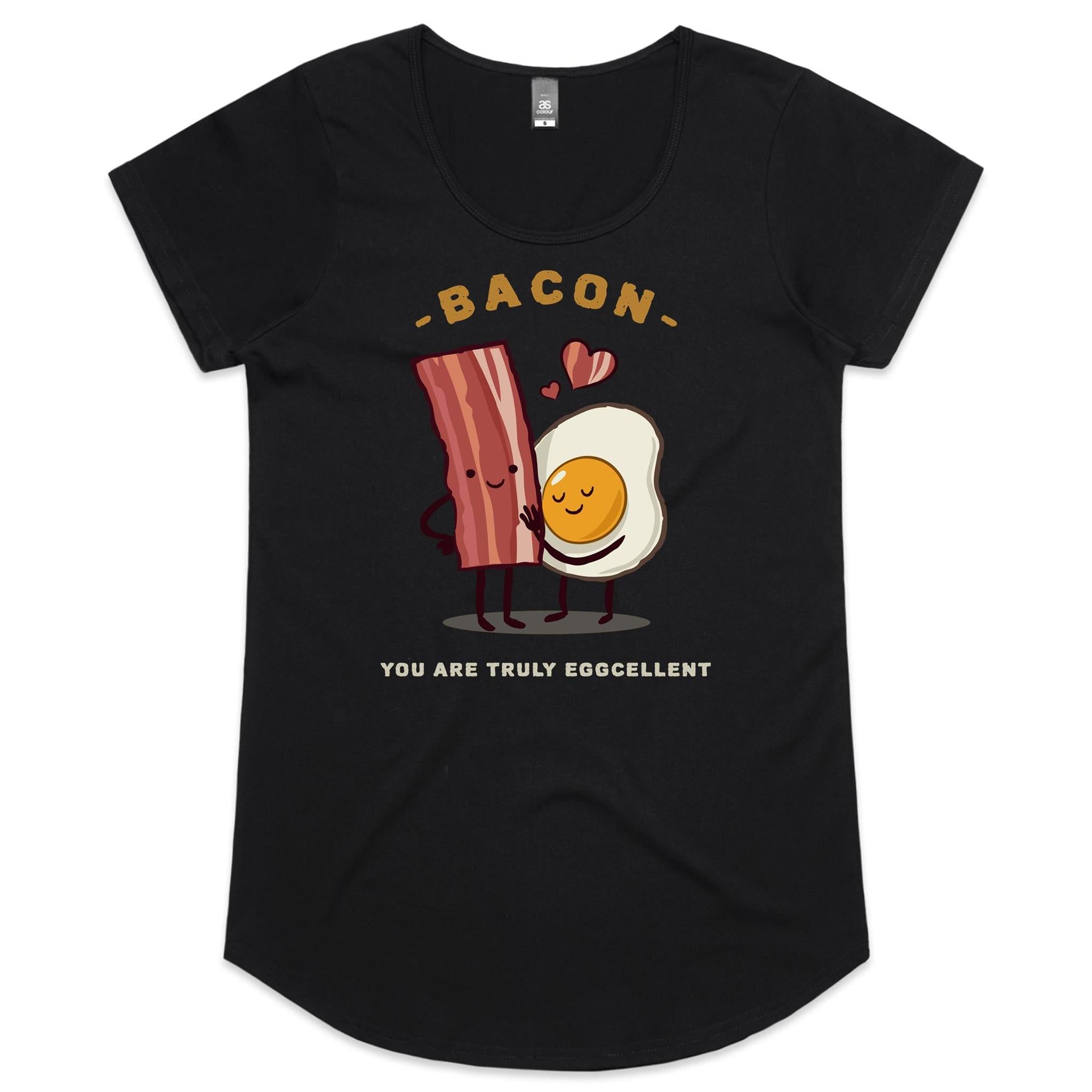 Bacon, You Are Truly Eggcellent - Womens Scoop Neck T-Shirt Black Womens Scoop Neck T-shirt Food Printed In Australia