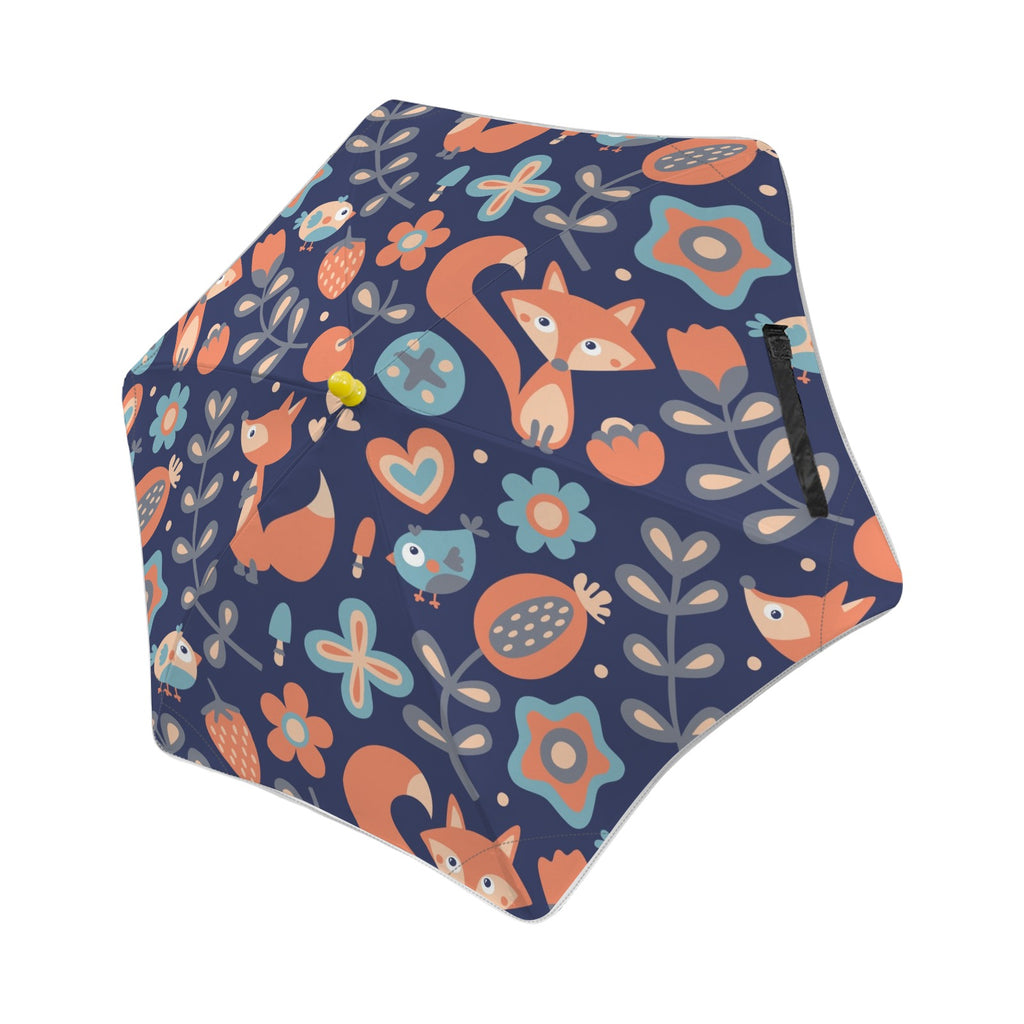 Cute Fox Floral Kids Safe Round Corner Umbrella One Size Kids Safe Round Corner Umbrella animal Printed Offshore