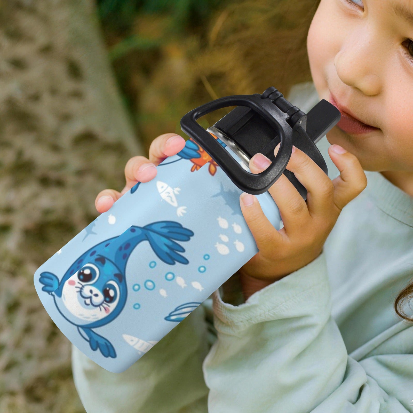 Playful Seals 12oz Kids Water Bottle with Straw Lid