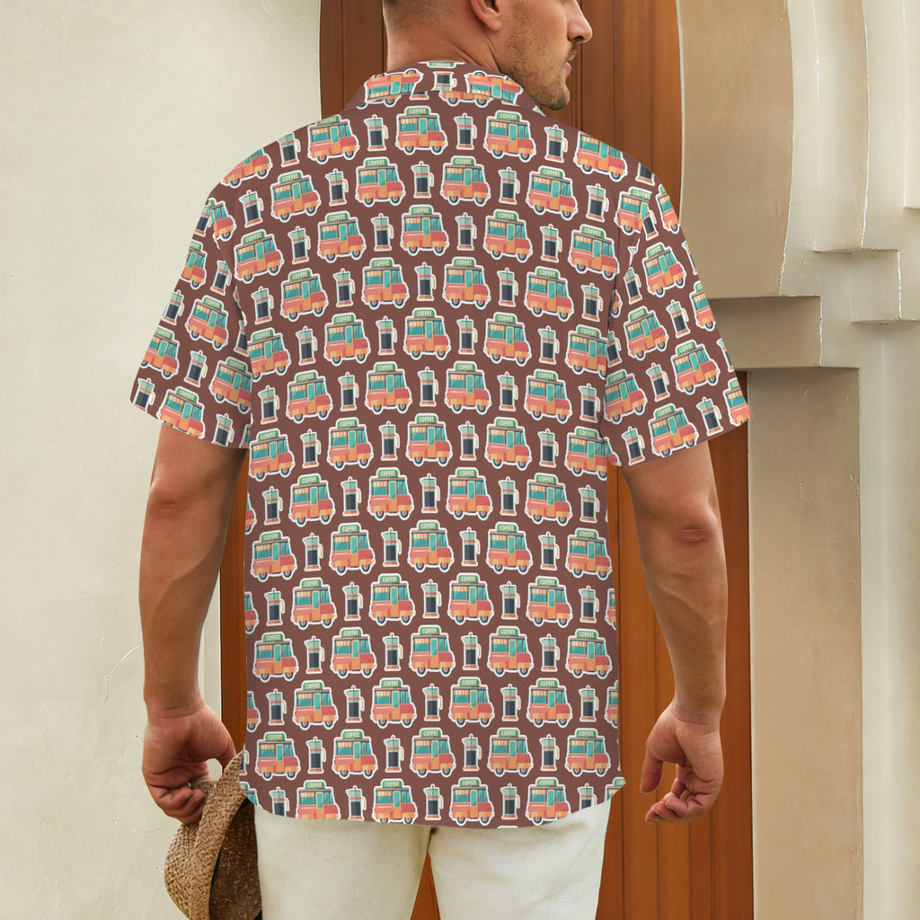 Coffee Van Men's Short Sleeve Hawaiian Shirt Men's Hawaiian Shirt (New) Coffee Printed Offshore