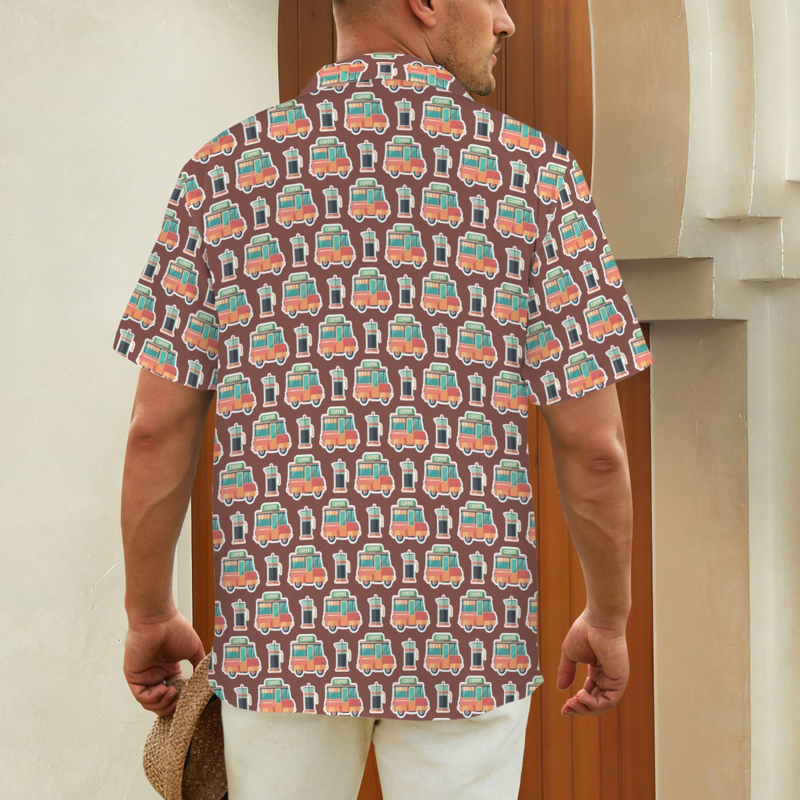 Coffee Van Men's Short Sleeve Hawaiian Shirt Men's Hawaiian Shirt (New) Coffee Printed Offshore
