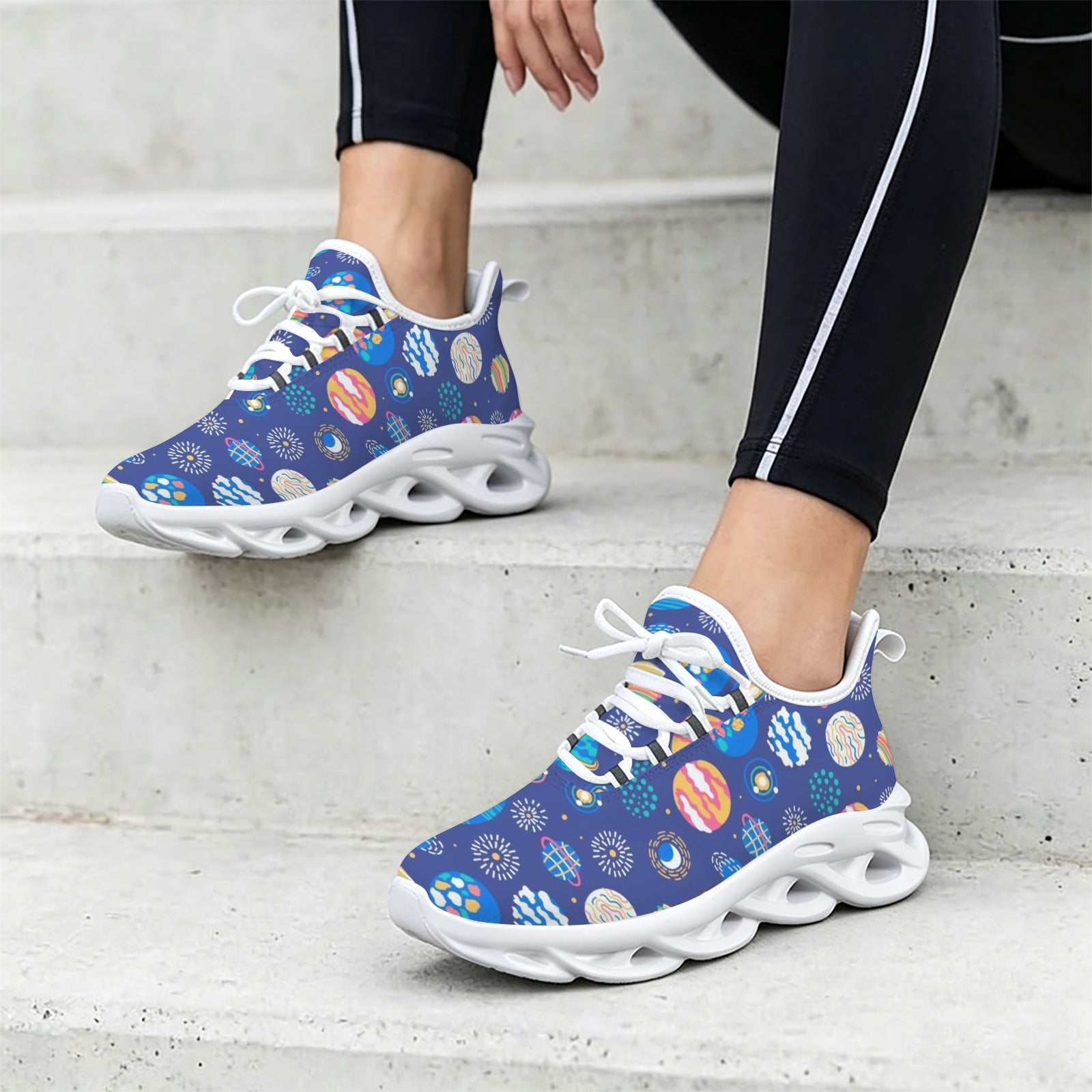 Planets On Blue Women's Twisted Sole Sneakers