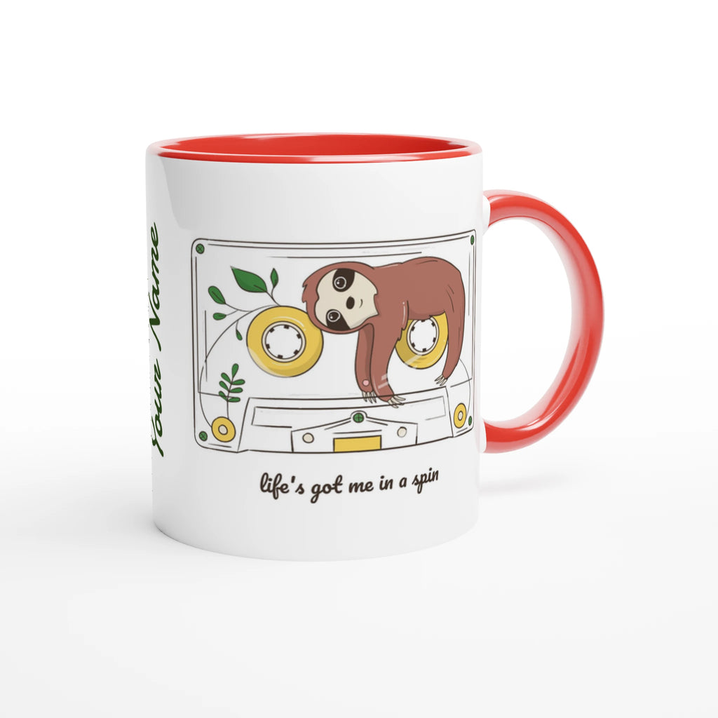 Personalised - Cassette, Life's Got Me In A Spin - White 11oz Ceramic Mug with Colour Inside Personalised 11oz Mug animal customise Globally Fulfilled Music personalise Retro