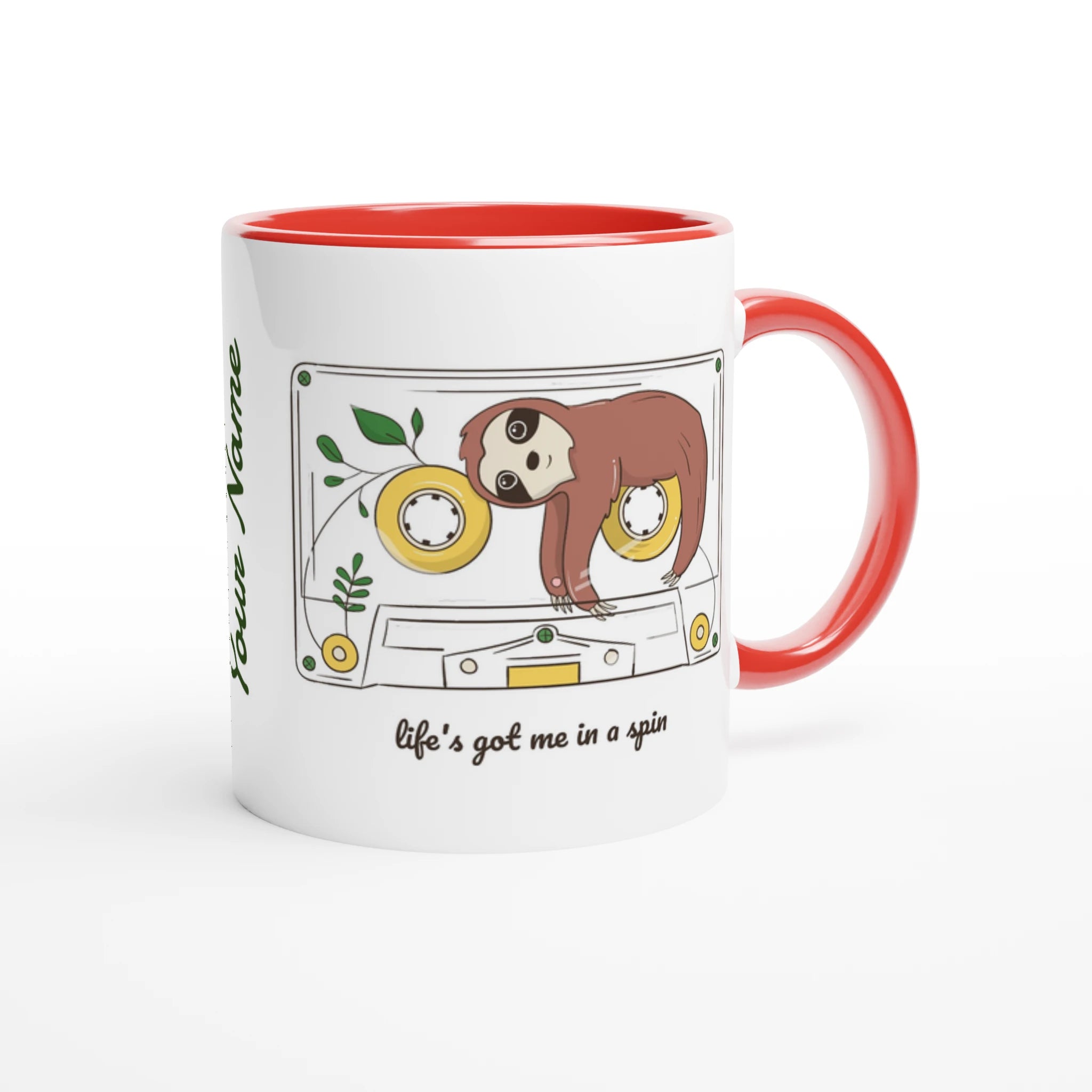 Personalised - Cassette, Life's Got Me In A Spin - White 11oz Ceramic Mug with Colour Inside Personalised 11oz Mug animal customise Globally Fulfilled Music personalise Retro