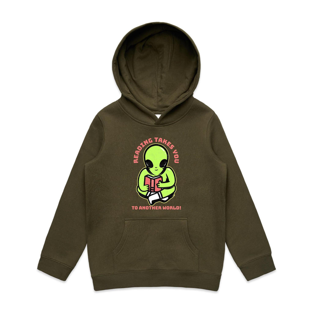 Reading Takes You To Another World, Alien Kid's AS Colour Hoodie Army Kids Hoodie Printed In Australia