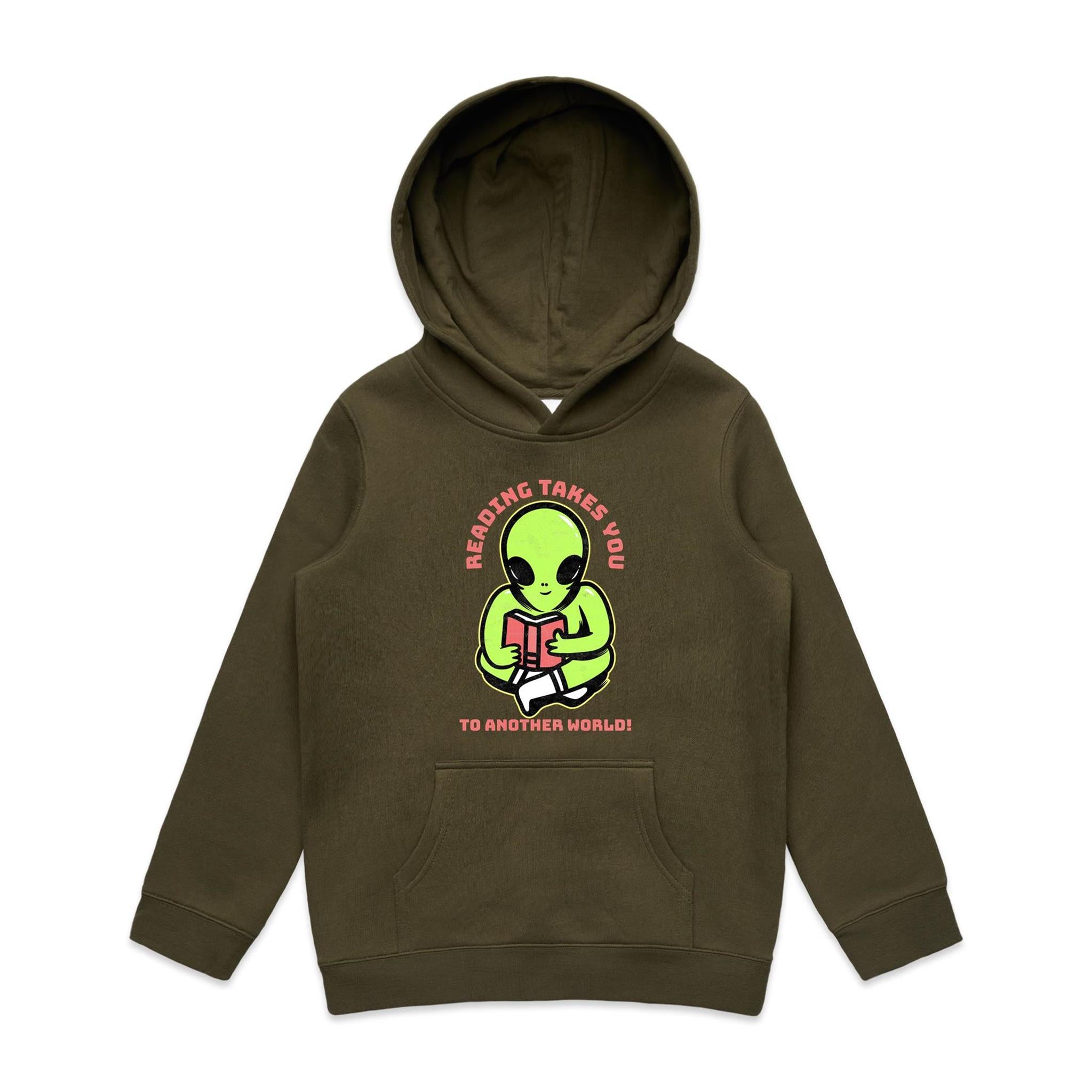 Reading Takes You To Another World, Alien - Kids Hoodie Army Kids Hoodie Printed In Australia