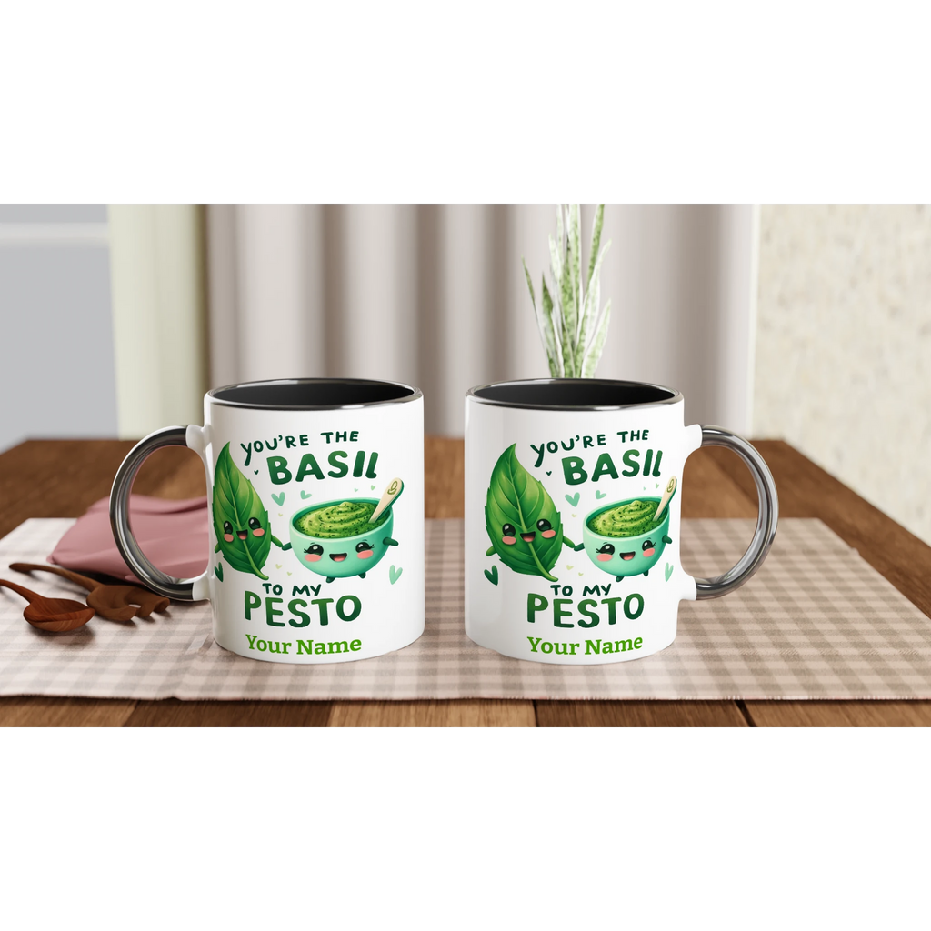 Personalised - You're The Basil To My Pesto, Valentine - White 11oz Ceramic Mug with Colour Inside Personalised 11oz Mug