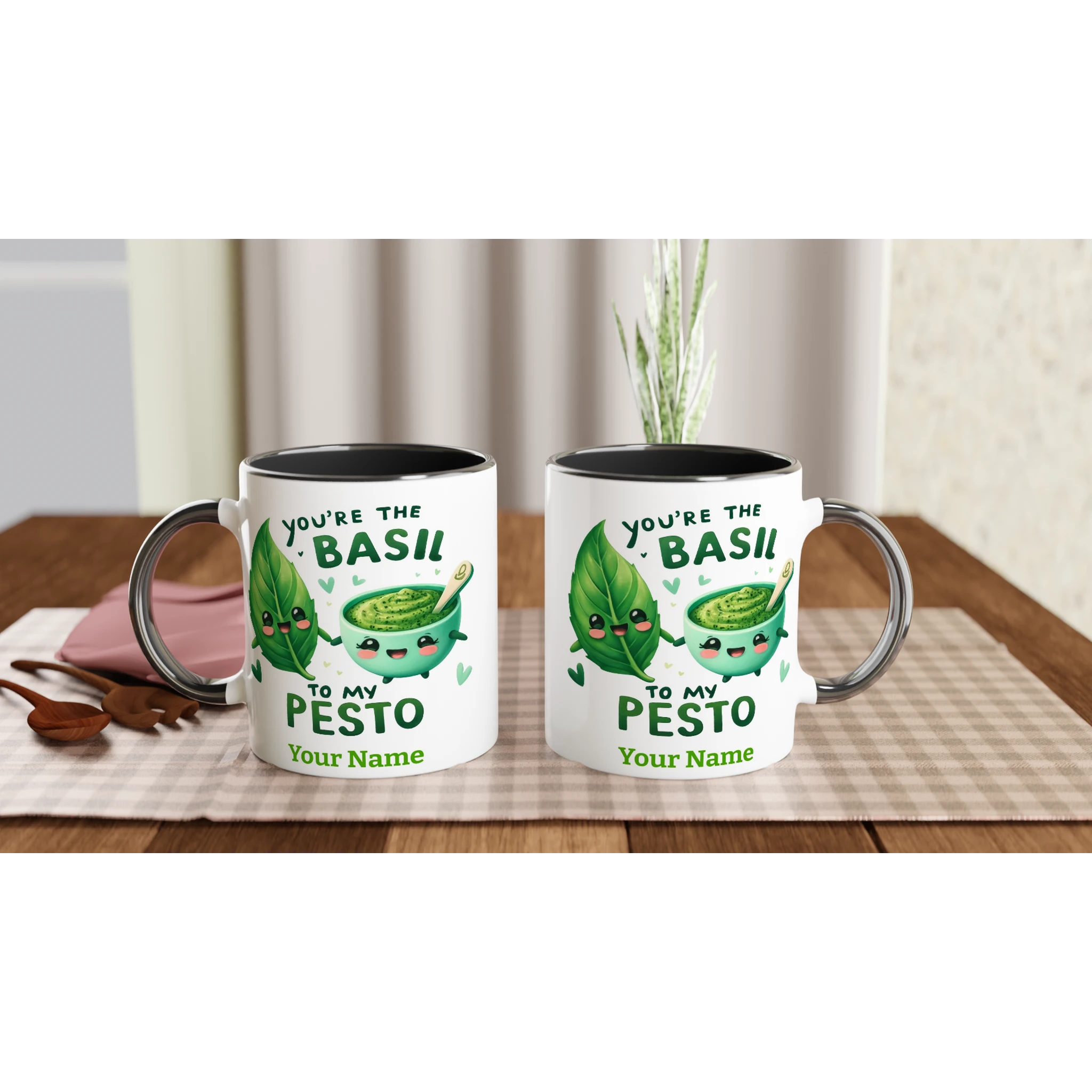 Personalised - You're The Basil To My Pesto, Valentine - White 11oz Ceramic Mug with Colour Inside Personalised 11oz Mug