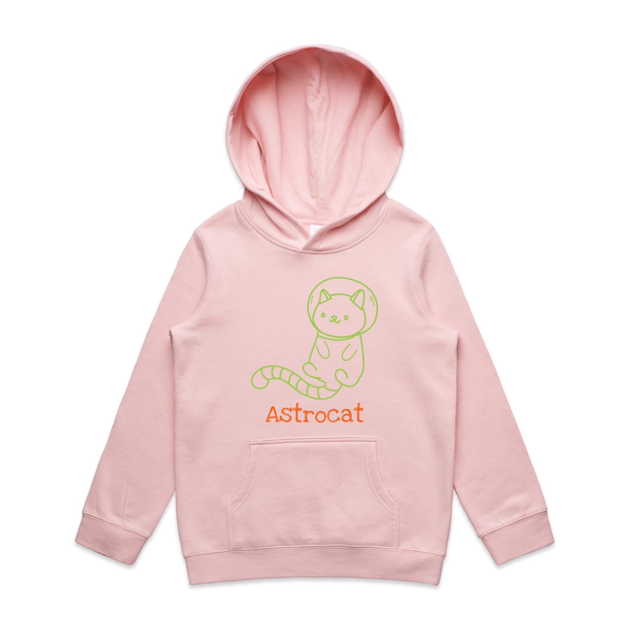 Astrocat, Cat Astronaut - Kids Hoodie Pink Kids Hoodie Printed In Australia