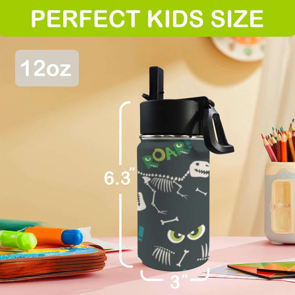 Dinosaur Skeleton Roar 12oz Kids Water Bottle with Straw Lid
