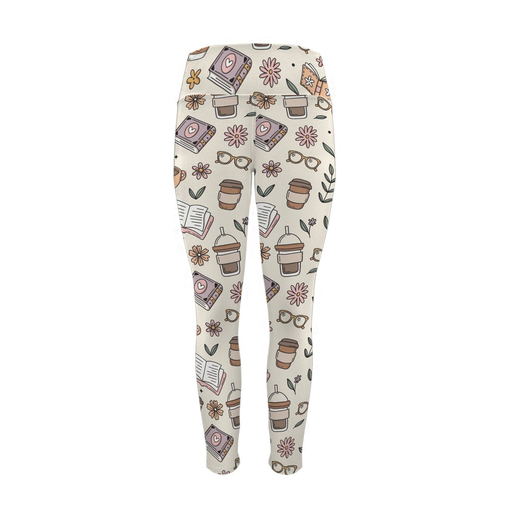 Books And Coffee - Women's High Waist Pockets Yoga Leggings