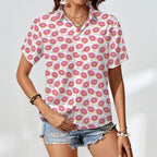 Pink Doughnuts Women's Collared Pocketless Short Sleeve Shirt