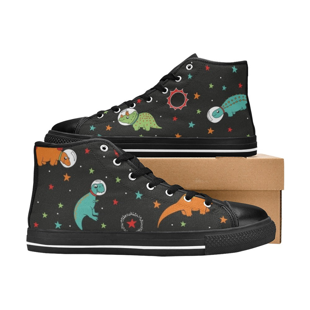 Astronaut Dinosaurs - Kids High Top Canvas Shoes