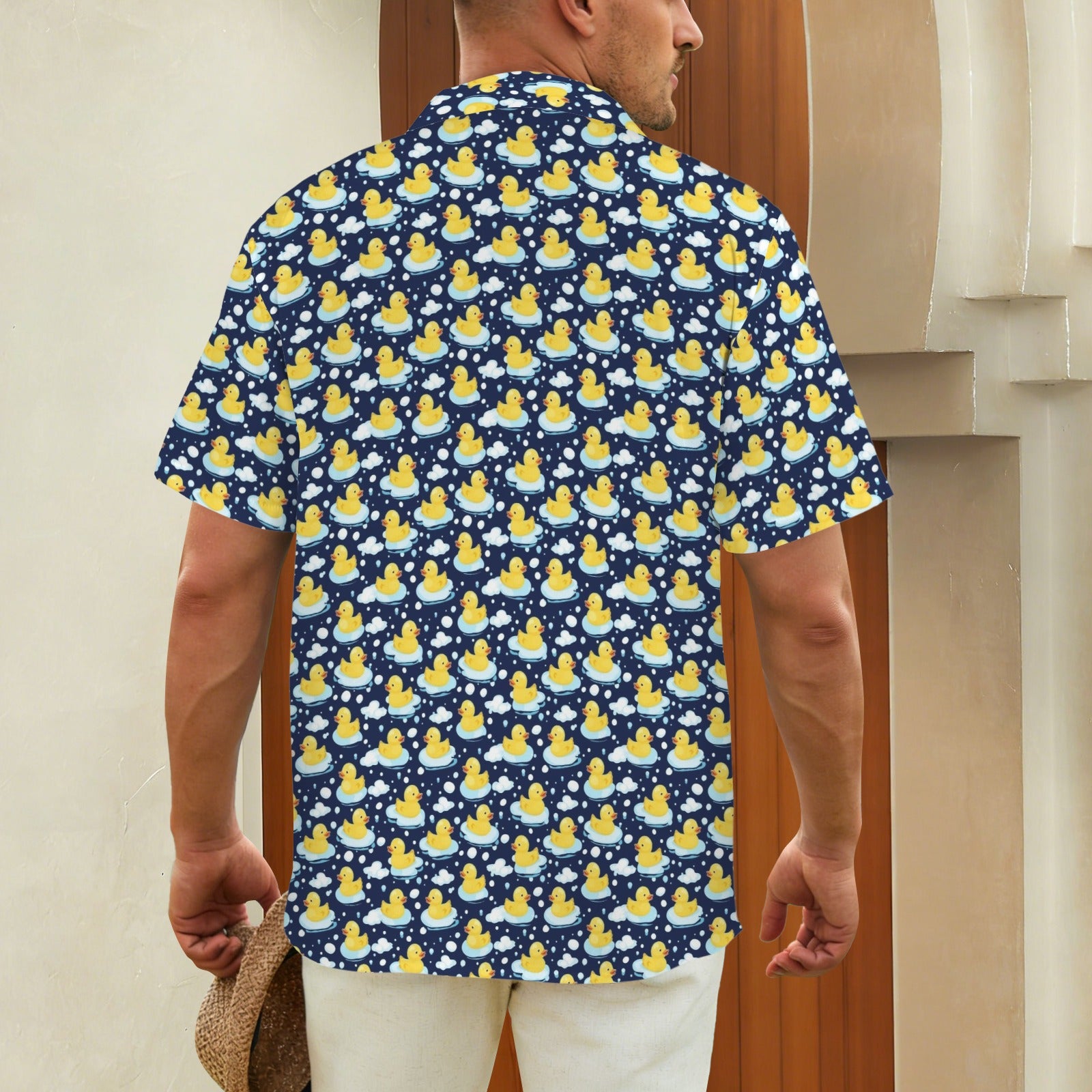 Rubber Ducks On Dark Men's Short Sleeve Hawaiian Shirt