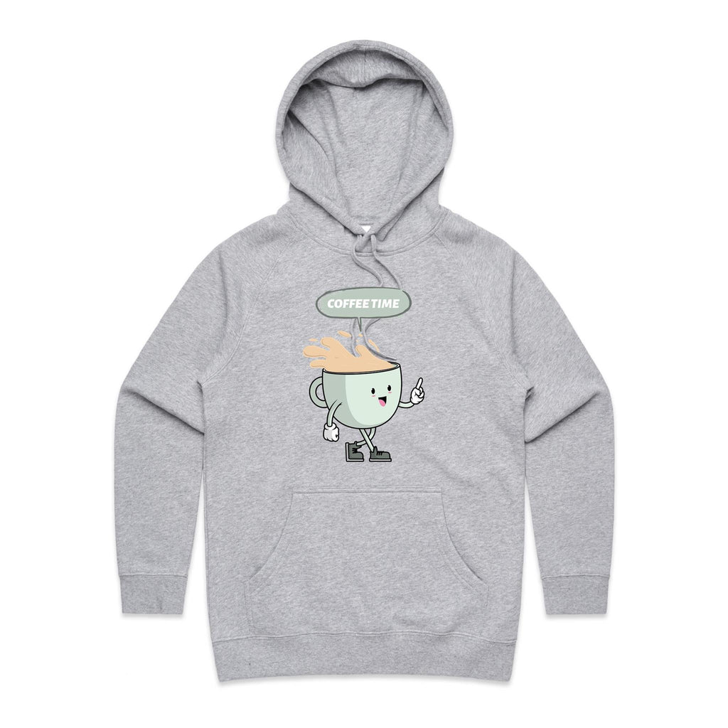 Coffee Time - Womens Hoodie Grey Marle Womens Hoodie Coffee Printed In Australia